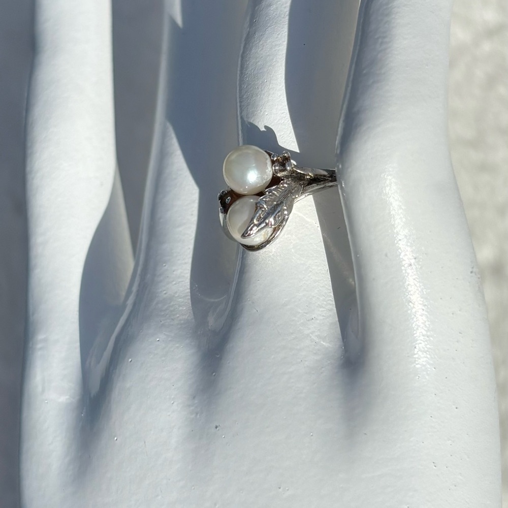 925 Sterling Silver Ring, 2 pearls, 2 citrine side stones,Size 5 - Picture 2 of 8